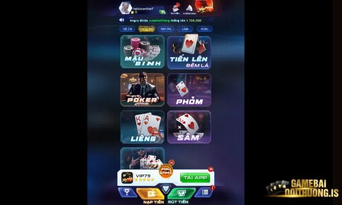 Bài Tây Vip79 Giao diện màn hình dọc khá mới mẻ