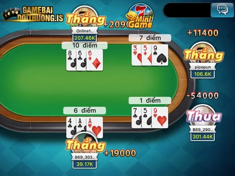 Chia bài và tính điểm thắng thua