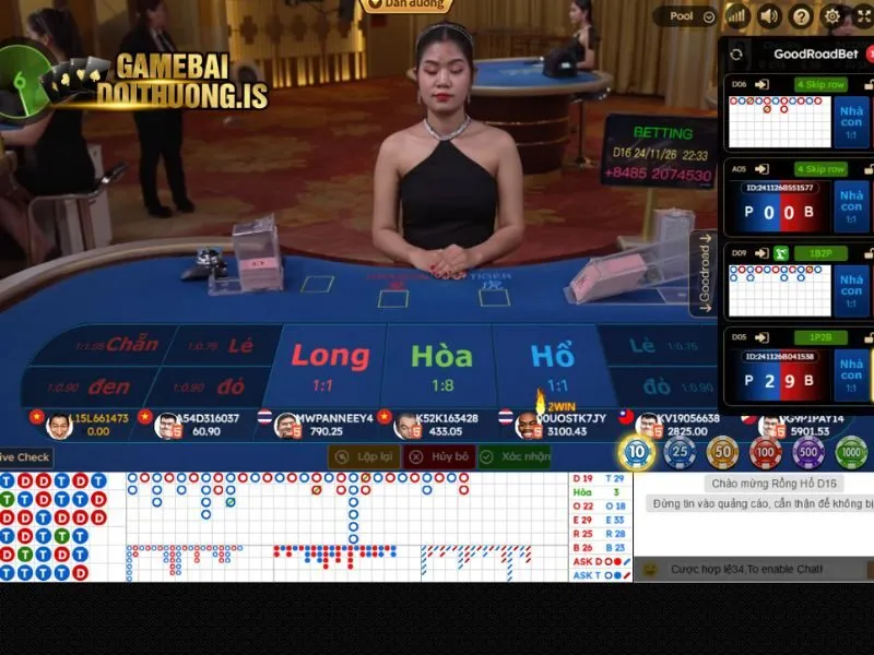 Giao diện bàn chơi Rồng Hổ Live