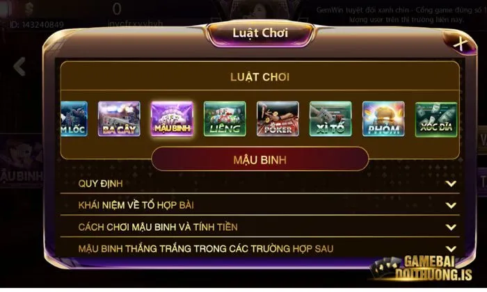 mậu binh Gemwin Luật chơi mậu binh Gemwin