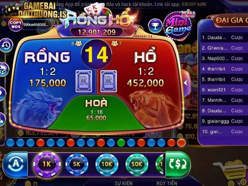 Một ván chơi cơ bản khi cá cược rồng hổ