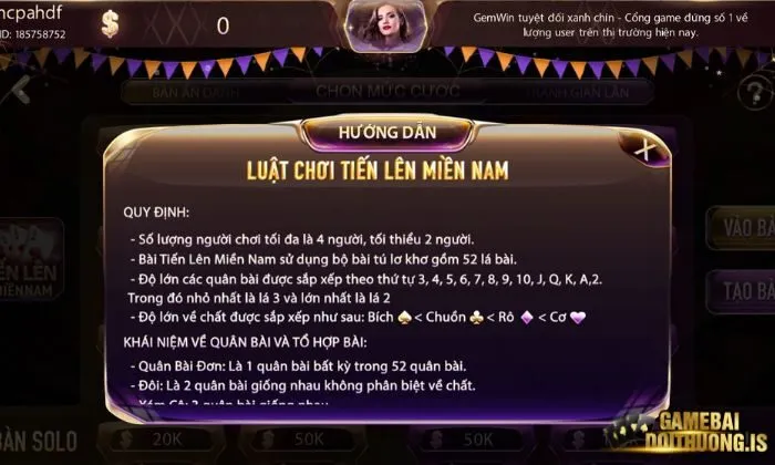 Tiến lên miền Nam gemwin Luật chơi cần nắm được khi tham gia Tiến Lên Miền Nam Gemwin