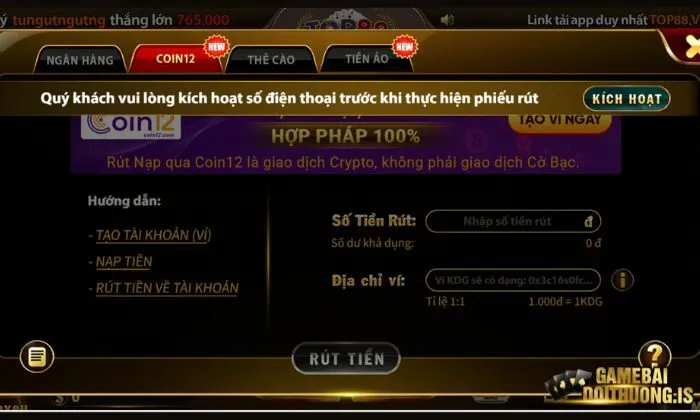 Xì Dách Top88 Bạn có thể lựa chọn cược tiếp hoặc rút tiền về tài khoản ngân hàng